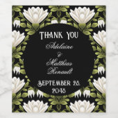 Elegant Zwart & Wit Bloemen Bruiloft: Kalligrafie Wijn Etiket (Enkel label)