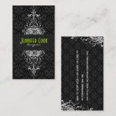 Elegant Zwart & Wit  Bloemen Damasks 3 Visitekaartje (Voorkant / Achterkant)