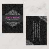 Elegant Zwart & Wit  Bloemen Damasks 3 Visitekaartje (Voorkant / Achterkant)