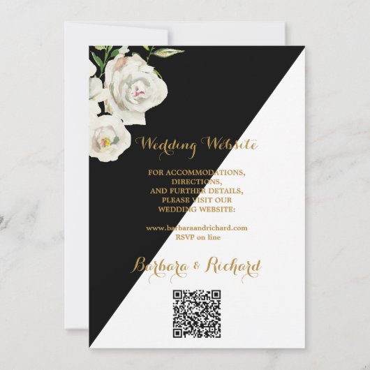 Elegant Zwart Wit Bloemen Foto Bruiloft Kaart (Achterkant)