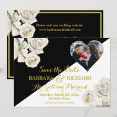 Elegant Zwart Wit Bloemen Foto Bruiloft Opslaan Da Kaart (Voorkant / Achterkant)