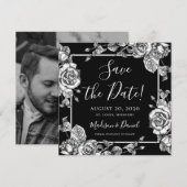 Elegant Zwart Wit Bloemen Foto Save the Date Kaart (Voorkant / Achterkant)