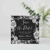 Elegant Zwart Wit Bloemen Foto Save the Date Kaart (Staand voorkant)