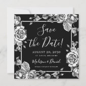 Elegant Zwart Wit Bloemen Foto Save the Date Kaart (Voorkant)