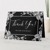 Elegant Zwart Wit Bloemen Foto Sentiment Bedankkaart (Voorkant)