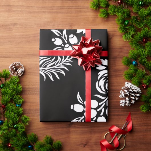 Elegant zwart-wit bloemen inpakpapier (Feestdagen Geschenken)