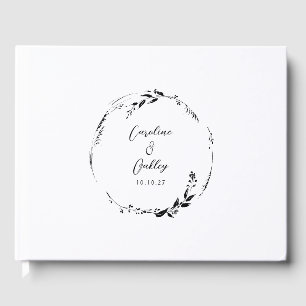 Elegant Zwart Wit Bloemen Krans Bruiloft Custom Gastenboek