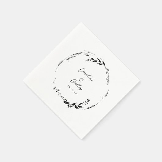 Elegant Zwart Wit Bloemen Krans Bruiloft Custom Servet (Hoek)