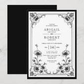 Elegant zwart wit bloemen lijst bruiloft kaart (Voorkant / Achterkant)