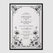 Elegant zwart wit bloemen lijst bruiloft vellum uitnodigingen (Voorkant)