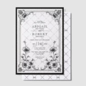 Elegant zwart wit bloemen lijst bruiloft vellum uitnodigingen (Offset (Uitnodiging))