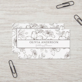 Elegant Zwart & Wit Bloemen Moderne Lijnkunst Visitekaartje