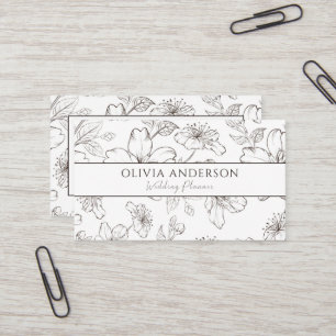 Elegant Zwart & Wit Bloemen Moderne Lijnkunst Visitekaartje