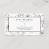 Elegant Zwart & Wit Bloemen Moderne Lijnkunst Visitekaartje (Achterkant)