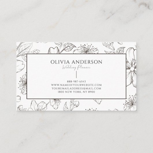 Elegant Zwart & Wit Bloemen Moderne Lijnkunst Visitekaartje (Achterkant)
