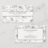 Elegant Zwart & Wit Bloemen Moderne Lijnkunst Visitekaartje (Voorkant / Achterkant)