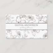 Elegant Zwart & Wit Bloemen Moderne Lijnkunst Visitekaartje (Voorkant)