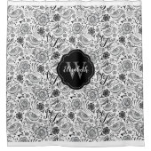 Elegant zwart wit Bloemen Monogram Douchegordijn (Voorkant)