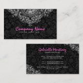 Elegant Zwart & Wit  Bloemen Ornament 2 Visitekaartje (Voorkant / Achterkant)