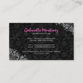 Elegant Zwart & Wit  Bloemen Ornament 2 Visitekaartje (Achterkant)