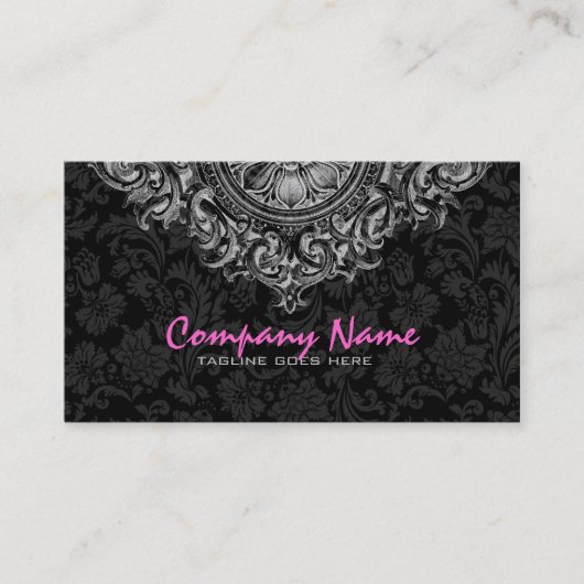 Elegant Zwart & Wit  Bloemen Ornament 2 Visitekaartje (Voorkant)