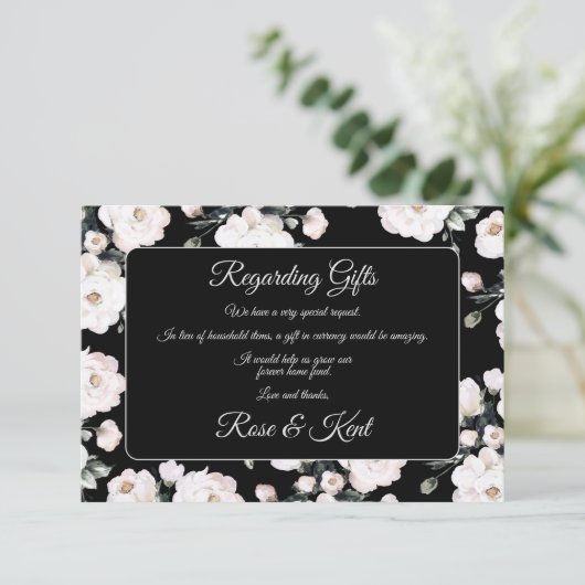 Elegant Zwart Wit Bloemen Patroon Bruiloft Informatiekaartje (Staand voorkant)