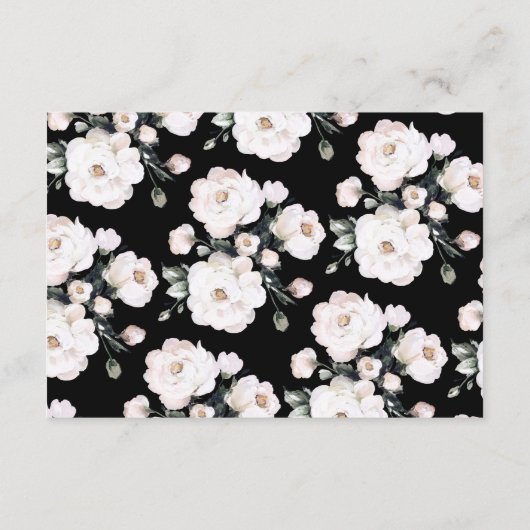 Elegant Zwart Wit Bloemen Patroon Bruiloft Informatiekaartje (Achterkant)