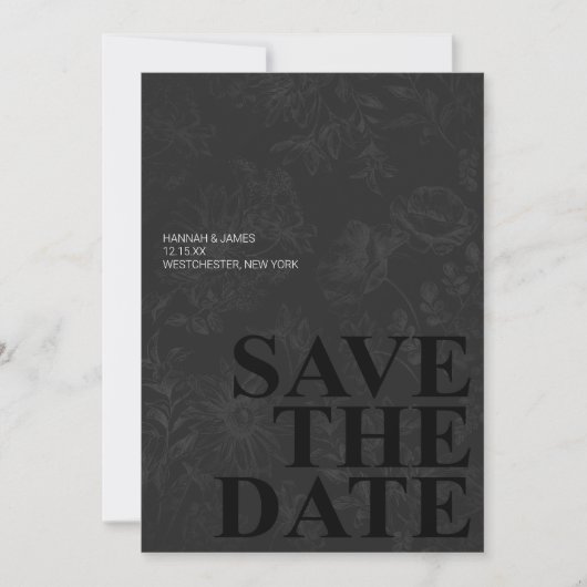 Elegant Zwart Wit Bloemen Save the Date Kaart (Voorkant)