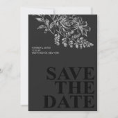 Elegant Zwart Wit Bloemen Save the Date Kaart (Voorkant)