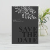 Elegant Zwart Wit Bloemen Save the Date Kaart (Staand voorkant)