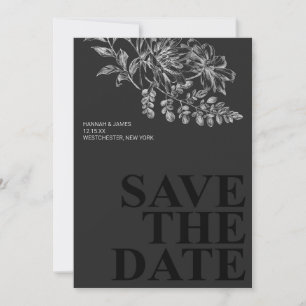 Elegant Zwart Wit Bloemen Save the Date Kaart