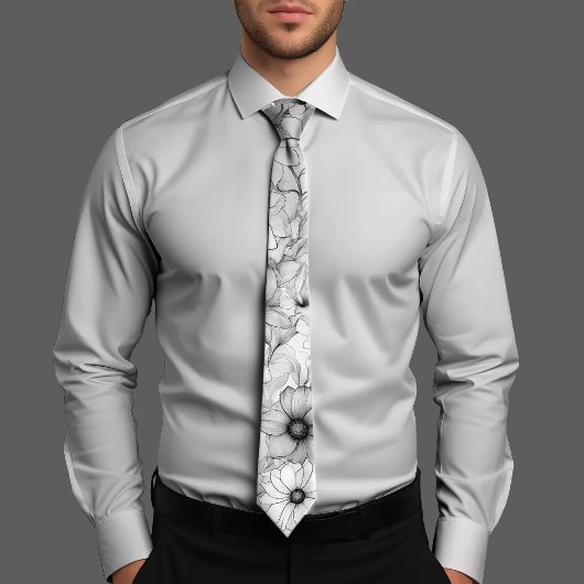 Elegant Zwart & Wit Bloemen Stropdas