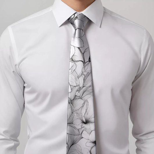 Elegant Zwart & Wit Bloemen Stropdas