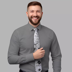 Elegant Zwart & Wit Bloemen Stropdas