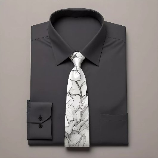 Elegant Zwart & Wit Bloemen Stropdas