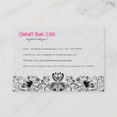 Elegant Zwart & Wit  Bloemen Swirls Visitekaartje (Achterkant)