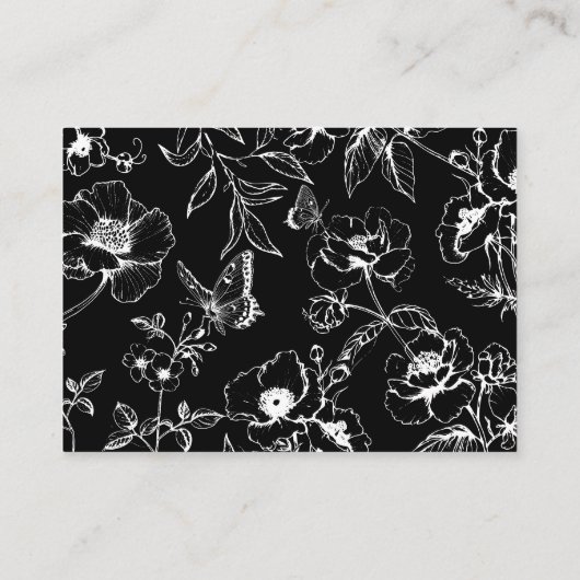 Elegant Zwart Wit Bloemen Tuin Bruiloft Details Informatiekaartje (Achterkant)
