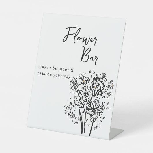 Elegant zwart-wit bloemenbar voetstuk teken reclamebord met voetstuk (Voorkant)