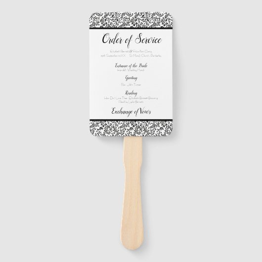 Elegant zwart-wit bloemenbruiloft programma handwaaier (Voorkant)