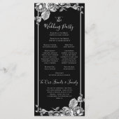 Elegant zwart wit bloemenbruiloft programma programmakaart (Achterkant)