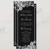 Elegant zwart wit bloemenbruiloft programma programmakaart (Voorkant / Achterkant)