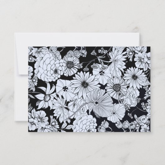 Elegant zwart wit bloemenhuwelijk RSVP Kaart (Achterkant)