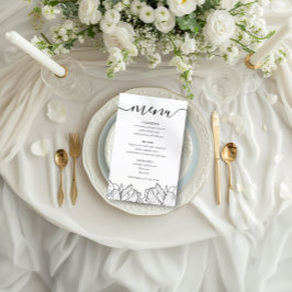 Elegant zwart-wit bloemenhuwelijksmenu