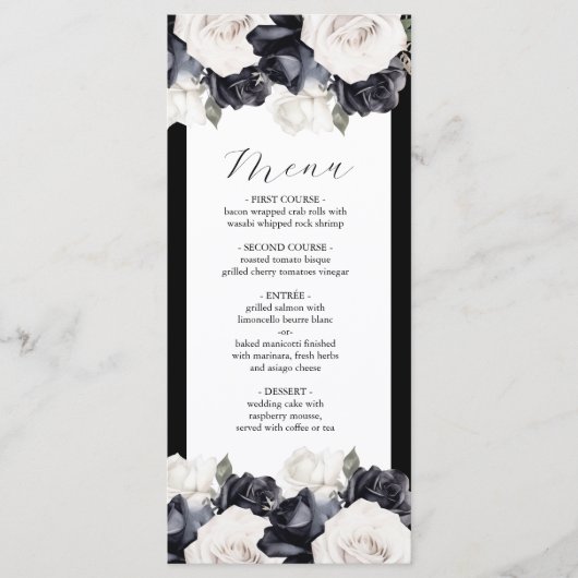 Elegant zwart-wit bloemenhuwelijksmenu menu (Voorkant)
