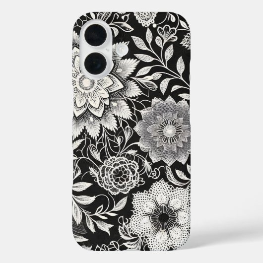Elegant zwart-wit bloemenkantpatroon Case-Mate iPhone case (Achterkant)
