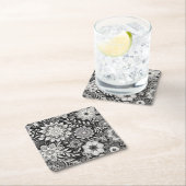 Elegant zwart-wit bloemenkantpatroon kartonnen onderzetters (Insitu)