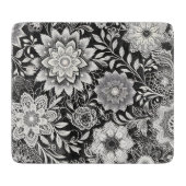 Elegant zwart-wit bloemenkantpatroon snijplank (Voorkant)