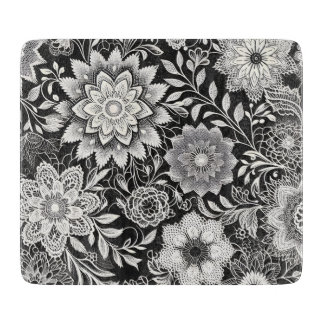 Elegant zwart-wit bloemenkantpatroon snijplank