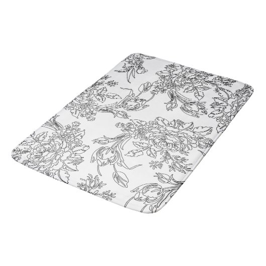 Elegant zwart-wit bloemenkool badmat (Gekanteld)