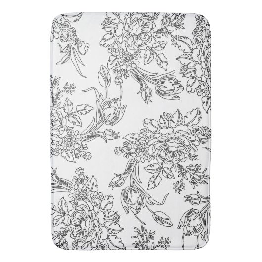 Elegant zwart-wit bloemenkool badmat (Voorkant Verticaal)